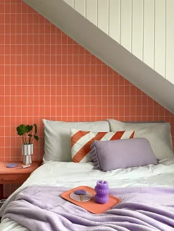 ESTAhome papier peint carrelage orange et blanc - 50 x 900 cm - 139963