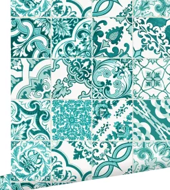 ESTAhome papier peint carreaux de ciment turquoise - 53 cm x 10.05 m - 148635