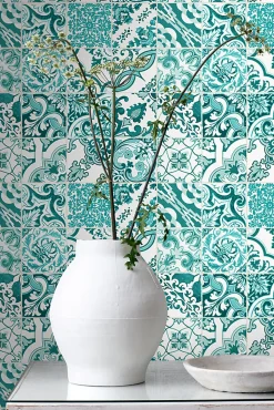 ESTAhome papier peint carreaux de ciment turquoise - 53 cm x 10.05 m - 148635