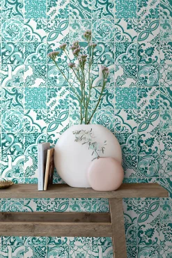 ESTAhome papier peint carreaux de ciment turquoise - 53 cm x 10.05 m - 148635