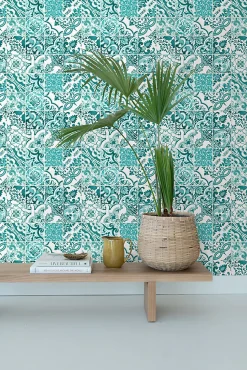 ESTAhome papier peint carreaux de ciment turquoise - 53 cm x 10.05 m - 148635