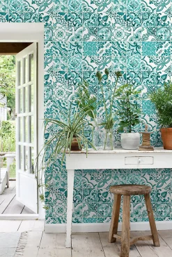 ESTAhome papier peint carreaux de ciment turquoise - 53 cm x 10.05 m - 148635