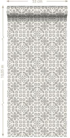 ESTAhome papier peint carreaux de ciment taupe - 53 cm x 10.05 m - 128045