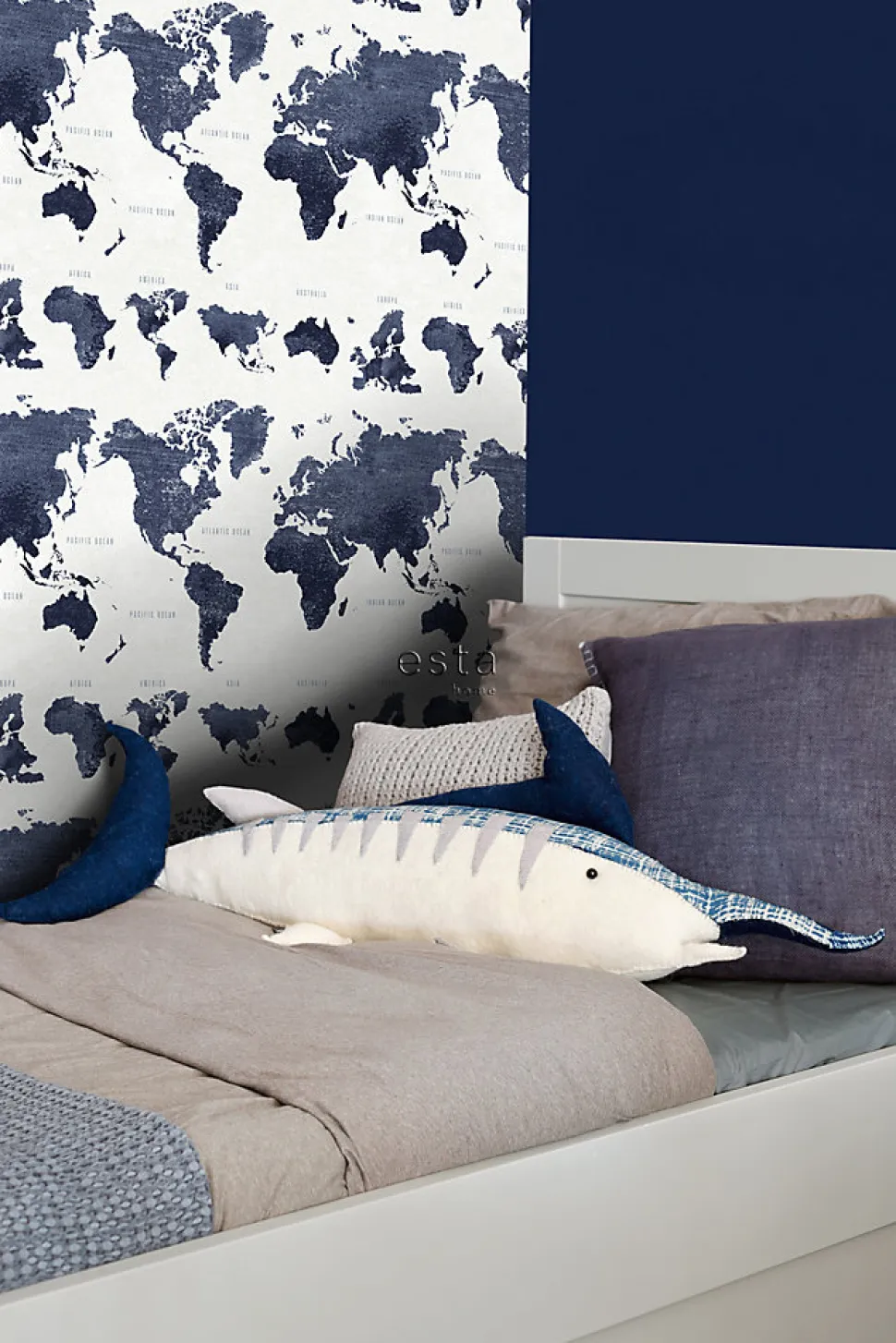ESTAhome papier peint cartes du monde bleu foncé - 53 cm x 10.05 m - 138972