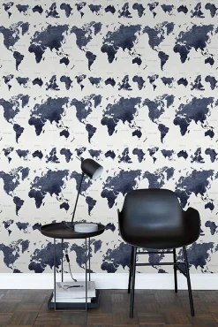 ESTAhome papier peint cartes du monde bleu foncé - 53 cm x 10.05 m - 138972