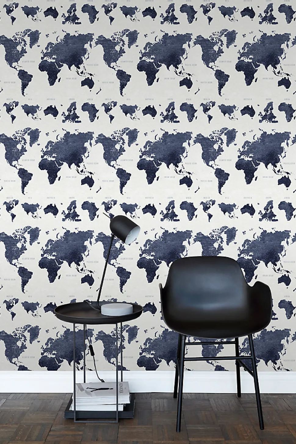 ESTAhome papier peint cartes du monde bleu foncé - 53 cm x 10.05 m - 138972