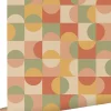 ESTAhome papier peint cercles de style Bauhaus terracotta, jaune, vert et beige - 50 x 900 cm - 130941