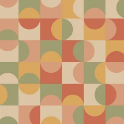 ESTAhome papier peint cercles de style Bauhaus terracotta, jaune, vert et beige - 50 x 900 cm - 130941