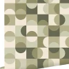 ESTAhome papier peint cercles de style Bauhaus vert grisé et beige - 50 x 900 cm - 130940