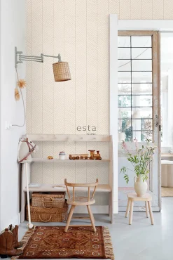 ESTAhome papier peint chevron couleur sable et beige - 53 cm x 10.05 m - 139565