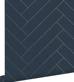 ESTAhome papier peint chevron bleu foncé et or - 53 cm x 10.05 m - 139309