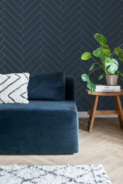ESTAhome papier peint chevron bleu foncé et or - 53 cm x 10.05 m - 139309