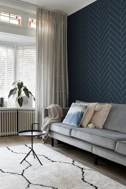 ESTAhome papier peint chevron bleu foncé et or - 53 cm x 10.05 m - 139309