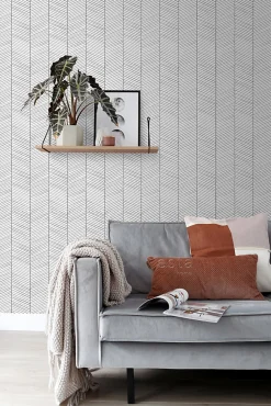ESTAhome papier peint chevron noir et blanc - 53 cm x 10.05 m - 139106