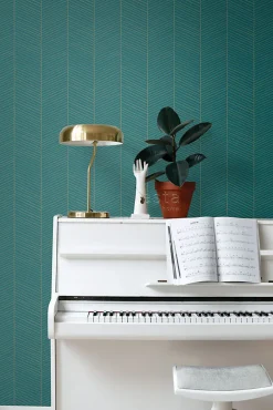 ESTAhome papier peint chevron vert émeraude et or - 53 cm x 10.05 m - 139200