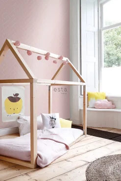 ESTAhome papier peint chevron vieux rose et blanc - 53 cm x 10.05 m - 139220