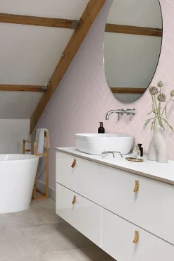 ESTAhome papier peint chevron vieux rose et blanc - 53 cm x 10.05 m - 139220
