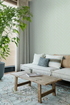 ESTAhome papier peint chevron vert menthe et blanc - 53 cm x 10.05 m - 139221
