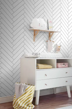 ESTAhome papier peint chevron noir et blanc - 53 cm x 10.05 m - 139219