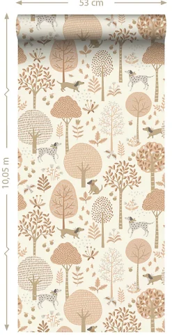 ESTAhome papier peint chiens beige et rose clair - 53 cm x 10.05 m - 139710
