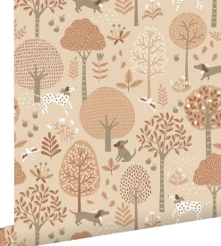 ESTAhome papier peint chiens beige et rose terracotta - 53 cm x 10.05 m - 139711