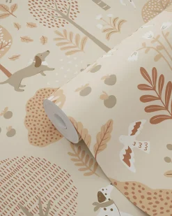 ESTAhome papier peint chiens beige et rose terracotta - 53 cm x 10.05 m - 139711