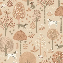 ESTAhome papier peint chiens beige et rose terracotta - 53 cm x 10.05 m - 139711