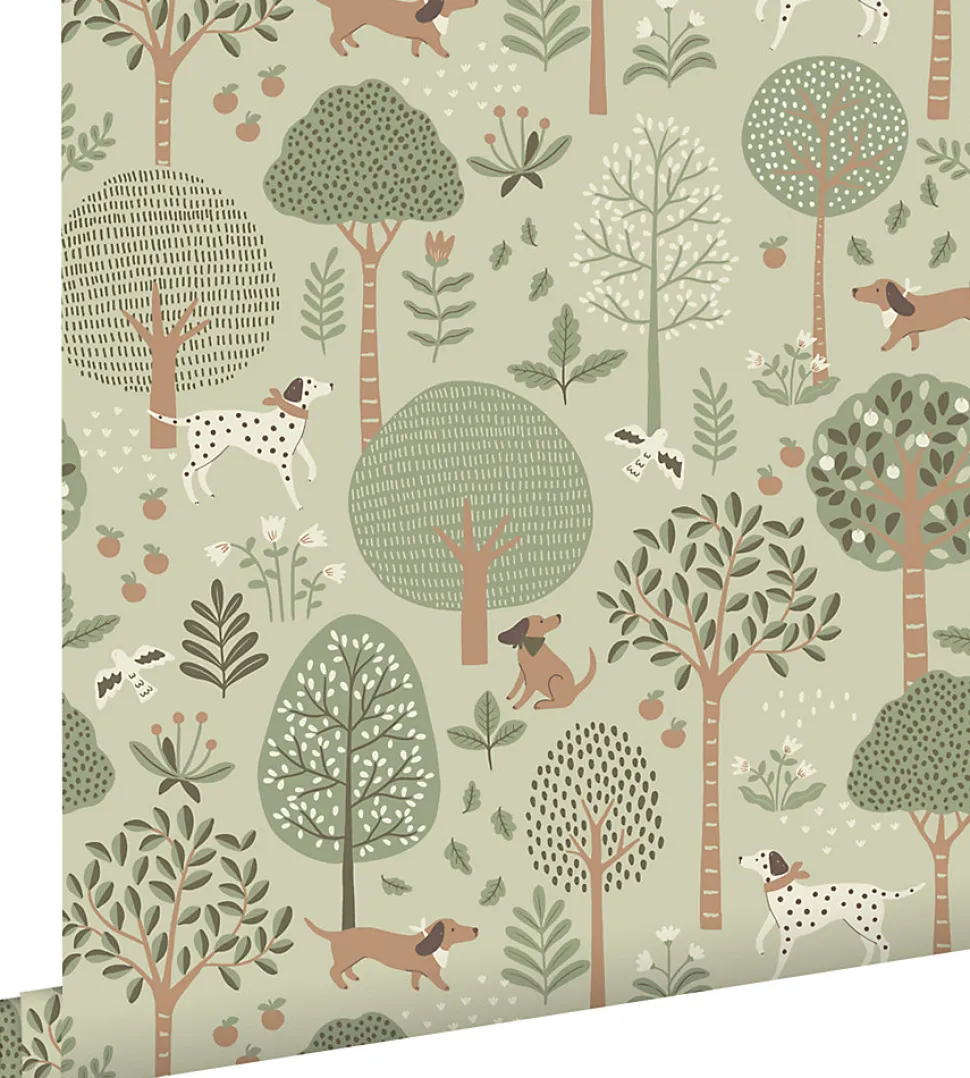 ESTAhome papier peint chiens vert menthe grisé - 53 cm x 10.05 m - 139712