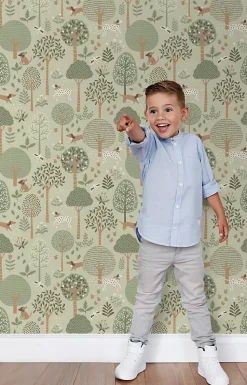 ESTAhome papier peint chiens vert menthe grisé - 53 cm x 10.05 m - 139712