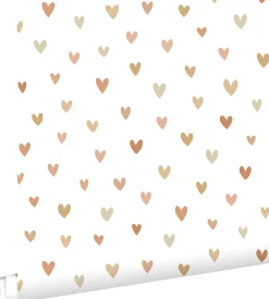 ESTAhome papier peint coeurs terracotta et beige - 53 cm x 10.05 m - 139755