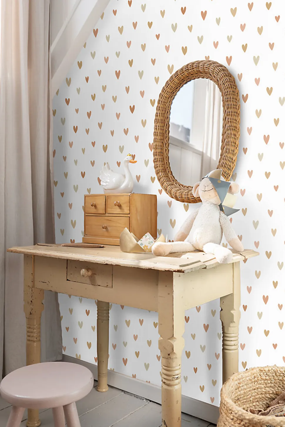ESTAhome papier peint coeurs terracotta et beige - 53 cm x 10.05 m - 139755