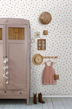 ESTAhome papier peint coeurs terracotta et beige - 53 cm x 10.05 m - 139755