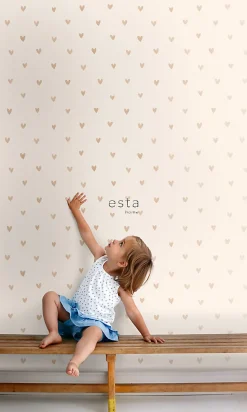 ESTAhome papier peint coeurs or brillant et beige - 53 cm x 10.05 m - 138865