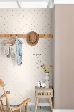 ESTAhome papier peint coeurs or brillant et beige - 53 cm x 10.05 m - 138865