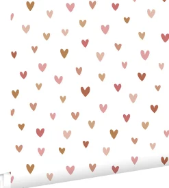 ESTAhome papier peint coeurs terracotta et rose - 53 cm x 10.05 m - 139360
