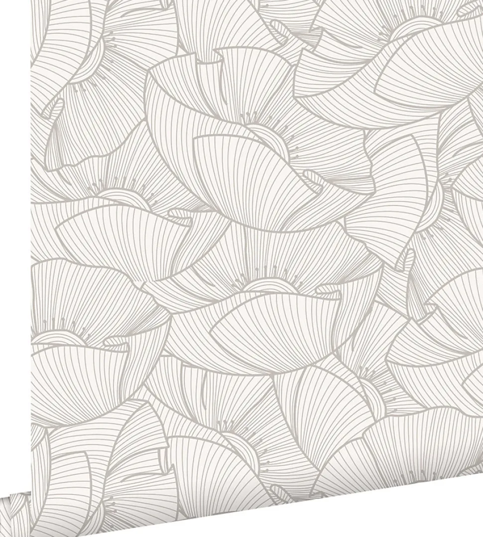 ESTAhome papier peint coquelicots gris et blanc - 53 cm x 10.05 m - 139704