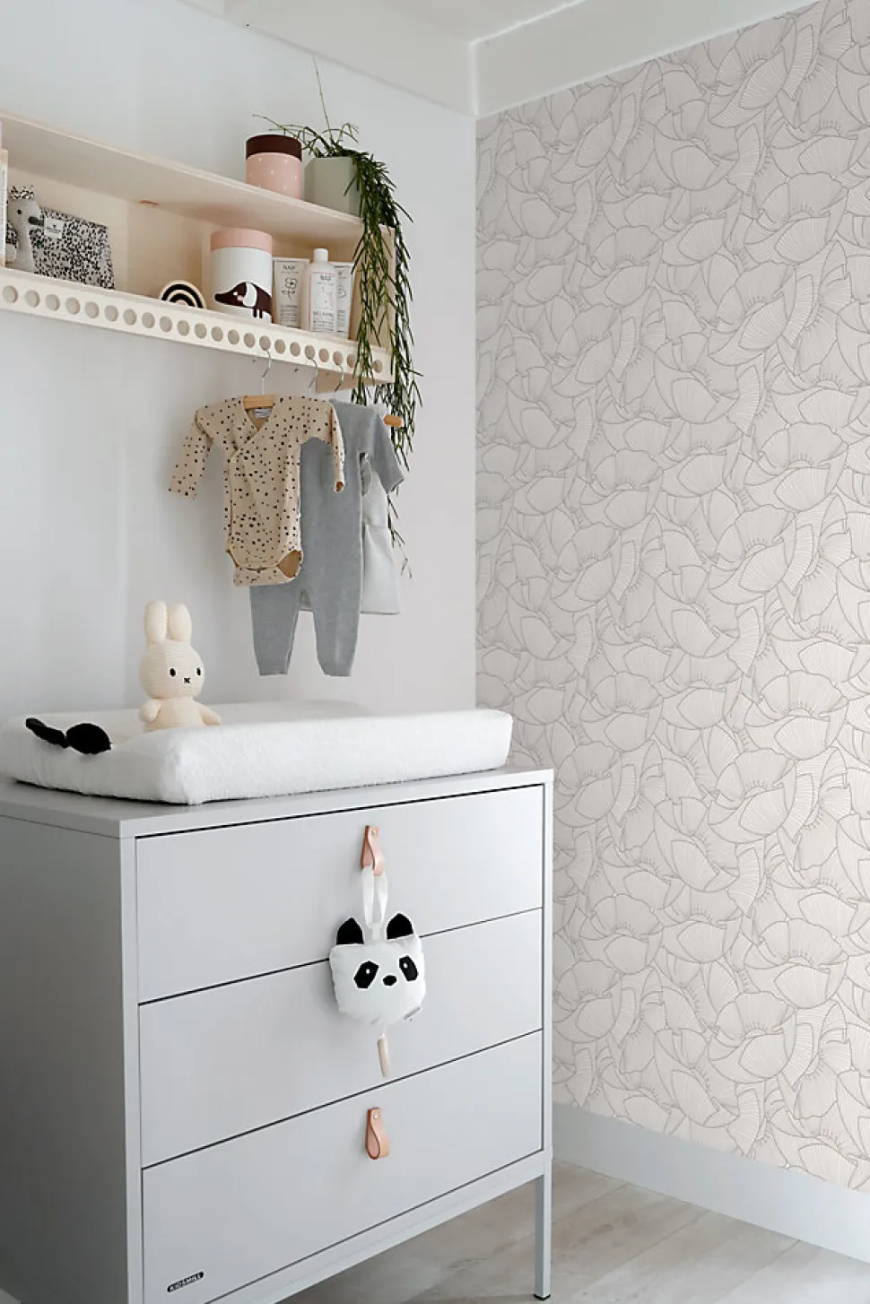 ESTAhome papier peint coquelicots gris et blanc - 53 cm x 10.05 m - 139704