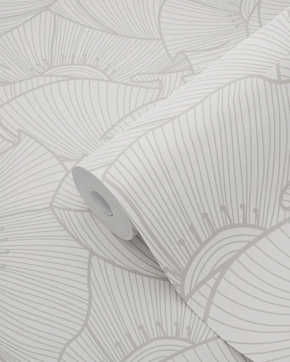 ESTAhome papier peint coquelicots gris et blanc - 53 cm x 10.05 m - 139704