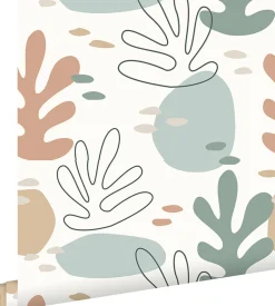 ESTAhome papier peint corail multicolore sur blanc - 50 x 900 cm - 139540