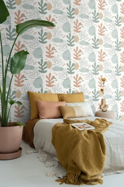ESTAhome papier peint corail multicolore sur blanc - 50 x 900 cm - 139540