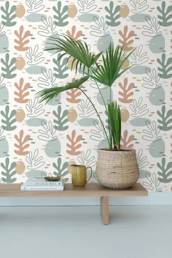 ESTAhome papier peint corail multicolore sur blanc - 50 x 900 cm - 139540