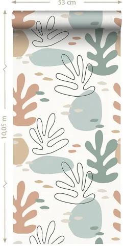 ESTAhome papier peint corail multicolore sur blanc - 50 x 900 cm - 139540