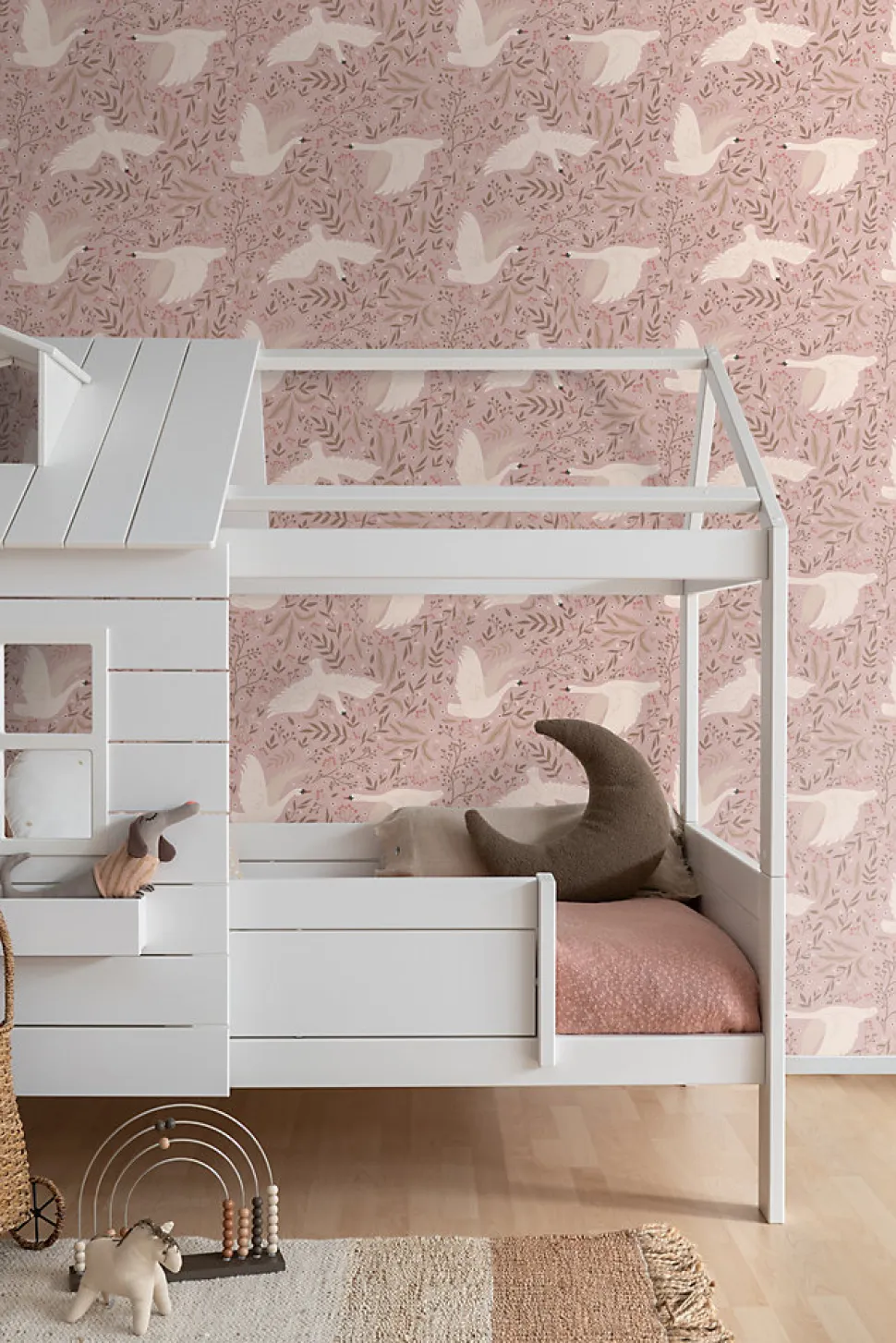ESTAhome papier peint cygnes vieux rose - 53 cm x 10.05 m - 130958