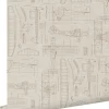 ESTAhome papier peint dessins de construction d'avions beige et couleur sable - 50 x 900 cm - 139959