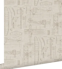 ESTAhome papier peint dessins de construction d'avions beige et couleur sable - 50 x 900 cm - 139959