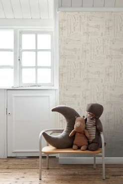 ESTAhome papier peint dessins de construction d'avions beige et couleur sable - 50 x 900 cm - 139959
