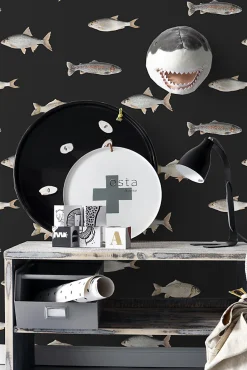 ESTAhome papier peint des poissons noir et gris - 50 x 900 cm - 139363