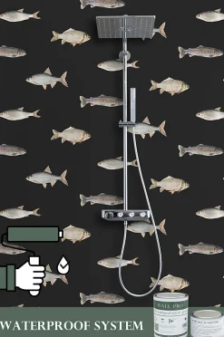 ESTAhome papier peint des poissons noir et gris - 50 x 900 cm - 139363