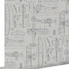 ESTAhome papier peint dessins de construction d'avions taupe et bleu grisâtre - 53 cm x 10.05 m - 139960