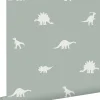 ESTAhome papier peint dinosaures vert menthe grisé - 53 cm x 10.05 m - 139284